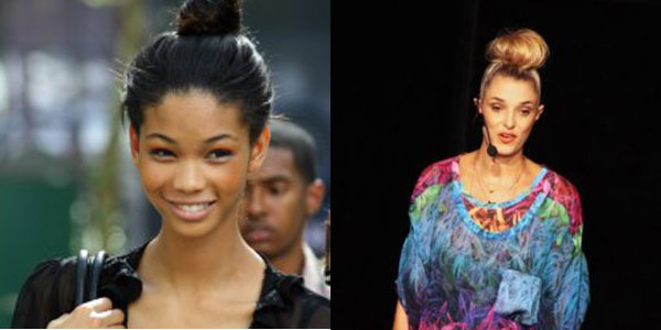 A modelo Chanel Iman e a stylist Lara Gerin no coque UP